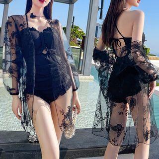Set: Lace Cover-up + Spaghetti Strap Swimsuit