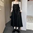 Suspender Medium Long Dress / Long-sleeve Round-neck Shirt