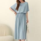 Set: Batwing-sleeve Top + Band-waist Skirt
