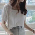 Short-sleeve Square Neck Embroidered Lace Top