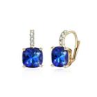 Simple And Elegant Plated Champagne Gold Geometric Blue Austrian Element Crystal Earrings Champagne - One Size