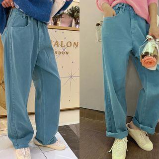 Adjustable-waist Wide-leg Pants Sky Blue - One Size