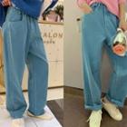 Adjustable-waist Wide-leg Pants Sky Blue - One Size