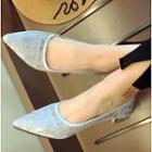 Lace Pointed Block Heel Pumps