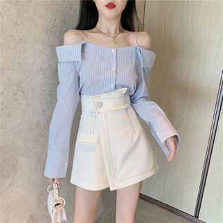 Cold-shoulder Blouse / Asymmetric Mini A-line Skort