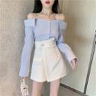 Cold-shoulder Blouse / Asymmetric Mini A-line Skort
