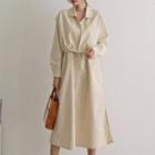 Drawstring Layered-panel Long Shirtdress
