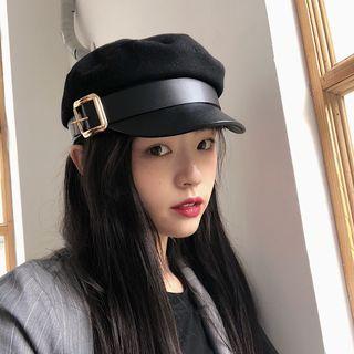 Buckled Newsboy Cap Black - M