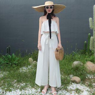 Set: Striped Tube Top + Wide-leg Pants