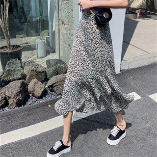 Leopard Print Irregular Midi A-line Skirt
