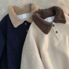 Fleece Collar Corduroy Polo Sweatshirt