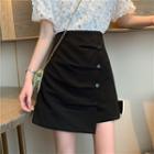 Shirred Button Mini A-line Skirt