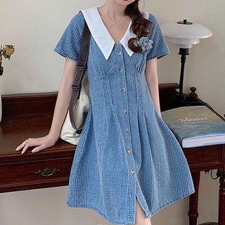 Contrast Collar Denim Mini A-line Dress