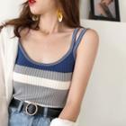 Double Strap Striped Ribbed Knit Top