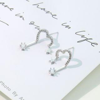Rhinestone Heart Earring 1 Pair - Heart - One Size