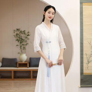 Traditional Chinese 3/4-sleeve Tasselled A-line Dress