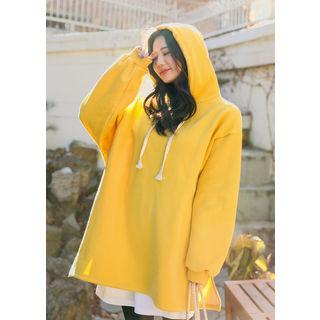 Tall Size Slit-hem Boxy Fleece Hoodie