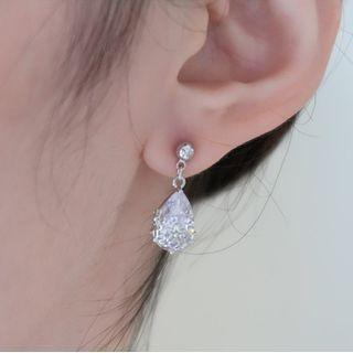 Sterling Silver Cz Drop Earring Zh066 - 1 Pair - Silver & White - One Size