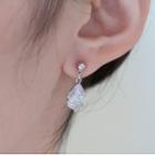 Sterling Silver Cz Drop Earring Zh066 - 1 Pair - Silver & White - One Size