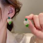 Strawberry Faux Crystal Alloy Earring 1 Pair - Gold & Green - One Size