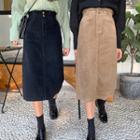 High-waist Plain Corduroy Long Skirt