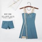 Set: Spaghetti-strap Slit Swim Dress + Shorts