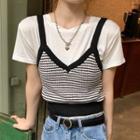 Short-sleeve T-shirt / Striped Knit Camisole Top