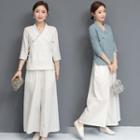Set: Traditional Chinese Top + Wide Leg Pants