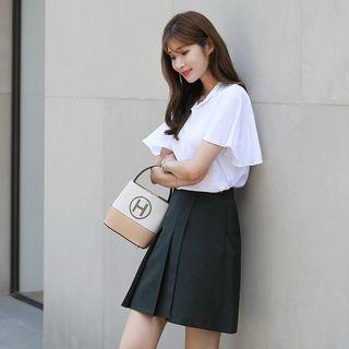 Mandarin-collar Flutter-sleeve Blouse