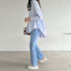 Button-back Dip-back Stripe Shirt
