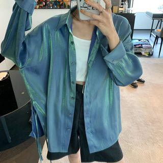 Lace-up Shirt Bluish Green - One Size