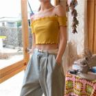 Plain Short-sleeve Off Shoulder Cropped Top