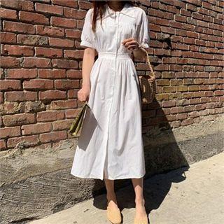 Puff-sleeve Tie-waist Shirtdress Ivory - One Size