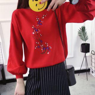 Flower Embroidered Knit Pullover