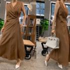 Linen Blend Surplice-wrap Maxi Dress