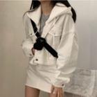 Crew-neck Long-sleeve T-shirt / Pocket Detail Button Denim Jacket / Mini Straight-fit Skirt