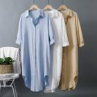 3/4-sleeve Linen Midi Shirtdress