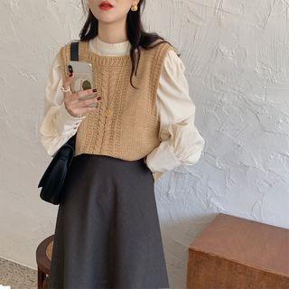 Knit Vest/ Long-sleeve Blouse