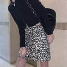 Long-sleeve Top / Leopard Print Skirt