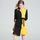 Color Block 3/4-sleeve A-line Dress