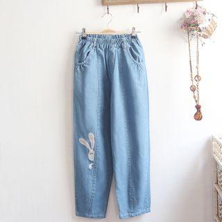 Rabbit Embroidery Wide-leg Jeans