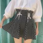 Plaid Lace Up Flared Skirt