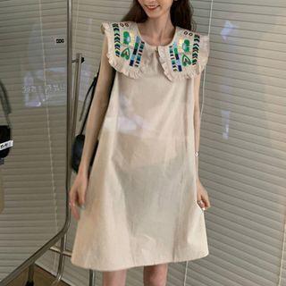 Embroidered Collar Sleeveless Mini A-line Dress