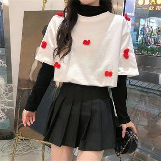 Mock-neck Long-sleeve T-shirt / Short-sleeve Butterfly T-shirt