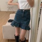Short-sleeve Top / Denim A-line Skirt