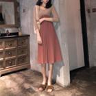 3/4-sleeve Two-tone A-line Midi Knit Dress