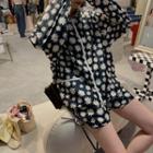 Set: Floral Print Zip Hoodie + Wide-leg Shorts