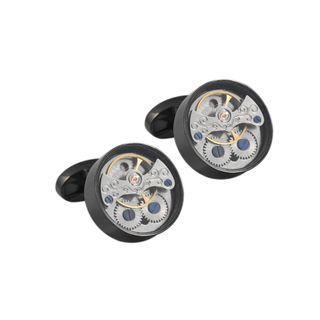 Fashion Punk Plated Black Mechanical Movement Geometric Round Cufflinks Black - One Size