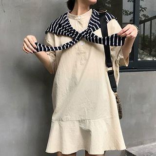 Band Collar Elbow Sleeve Dress