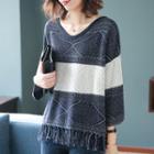 Geometry Two-tone Fringed Sweater As Shown In Figure - One Size